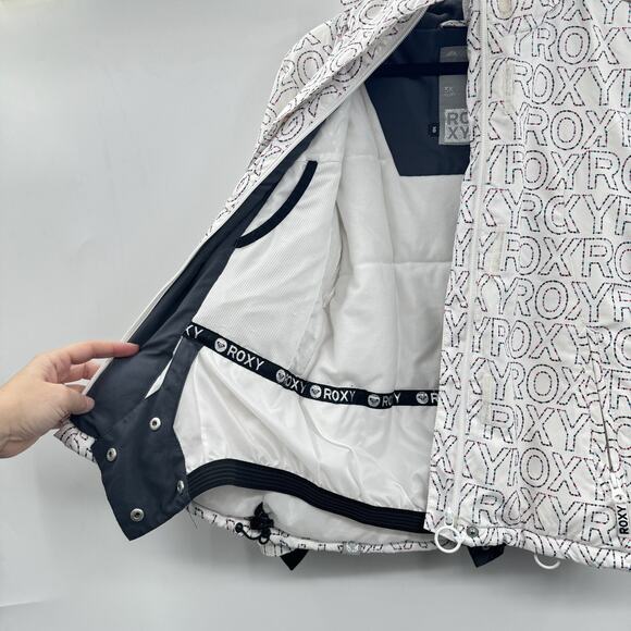 ROXY Girls Winter Jacket Coat Size 10 White 5K Silver With Matching Mittens - Picture 3 of 8